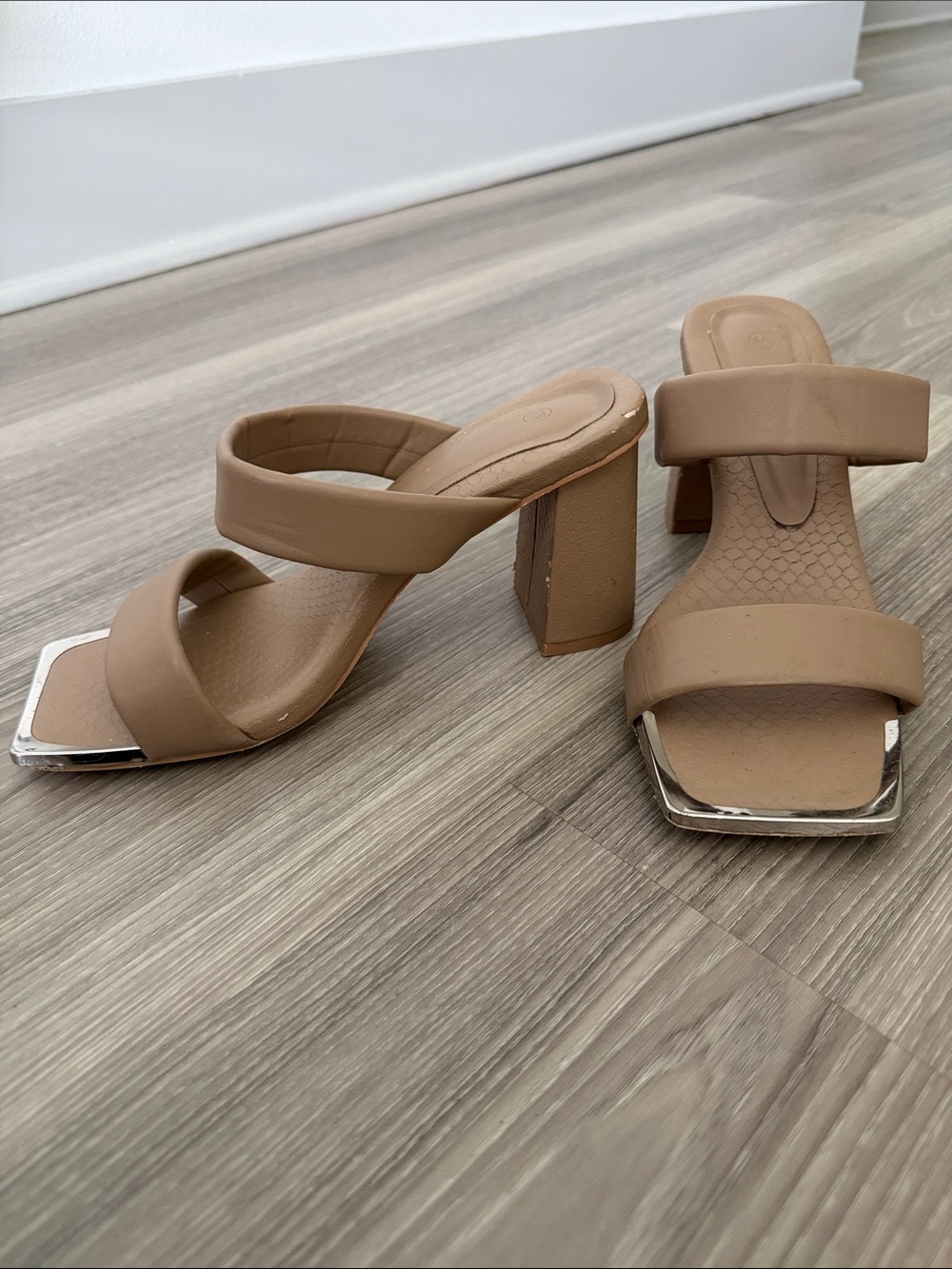 Neutral Tan Double-Strap Block Heel Sandals